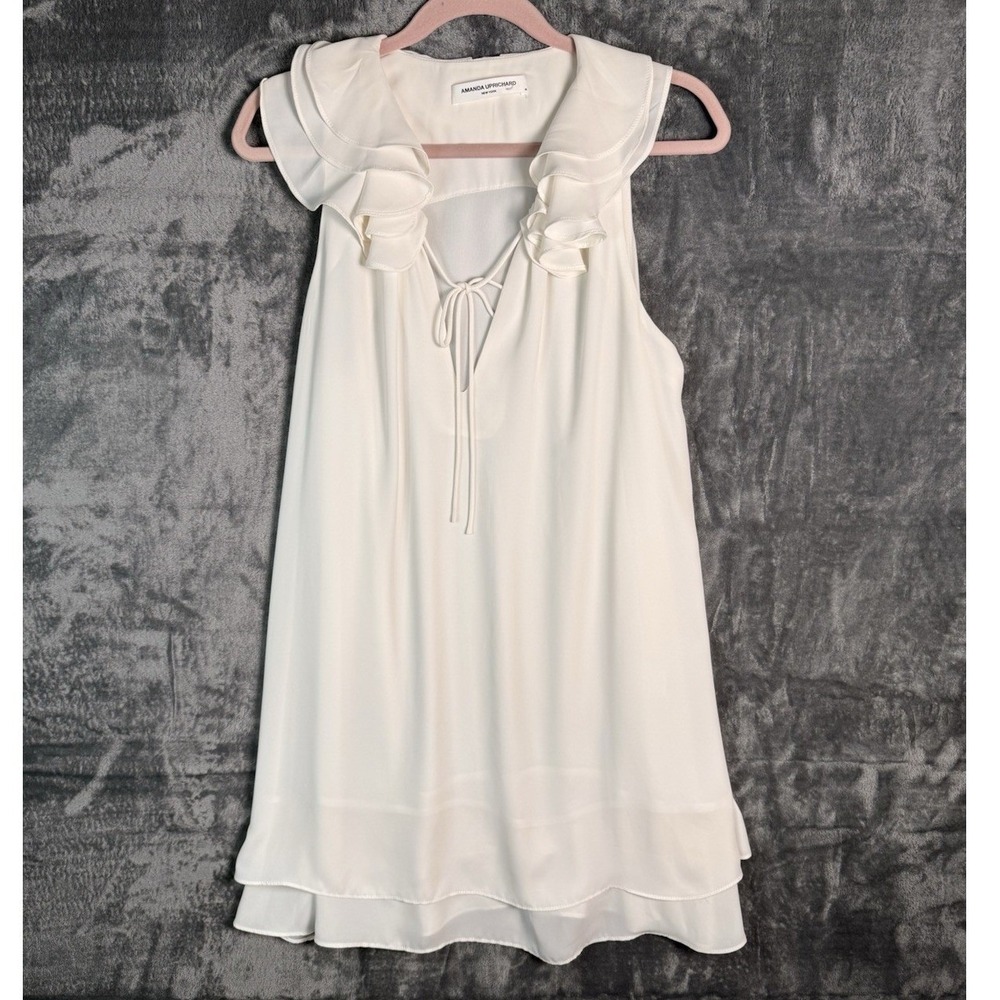 Amanda Uprichard Ivory Dress Medium Quiet Luxury Minimalist Clean Girl Ruffle - Picture 2 of 11